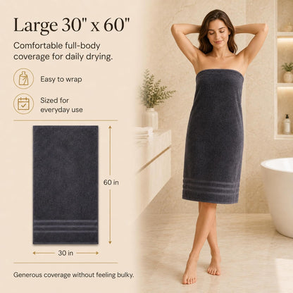Large Bath Towels, 30x60 in, 100% Cotton, White | Soft & Absorbent | Balanced Weight | Everyday Comfort | Easy Care