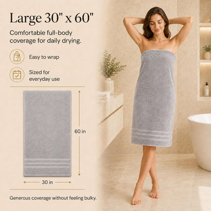 Large Bath Towels, 30x60 in, 100% Cotton, White | Soft & Absorbent | Balanced Weight | Everyday Comfort | Easy Care