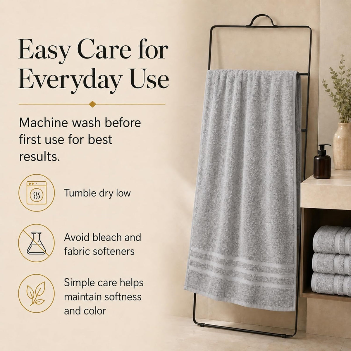 Large Bath Towels, 30x60 in, 100% Cotton, White | Soft & Absorbent | Balanced Weight | Everyday Comfort | Easy Care