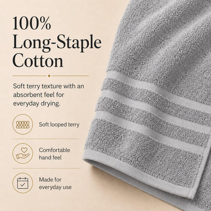 Large Bath Towels, 30x60 in, 100% Cotton, White | Soft & Absorbent | Balanced Weight | Everyday Comfort | Easy Care