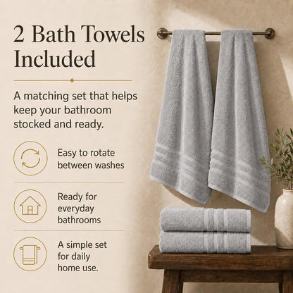 Large Bath Towels, 30x60 in, 100% Cotton, White | Soft & Absorbent | Balanced Weight | Everyday Comfort | Easy Care