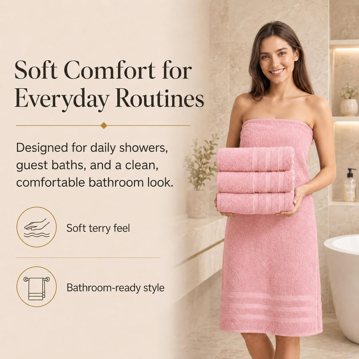 Large Bath Towels, 30x60 in, 100% Cotton, White | Soft & Absorbent | Balanced Weight | Everyday Comfort | Easy Care