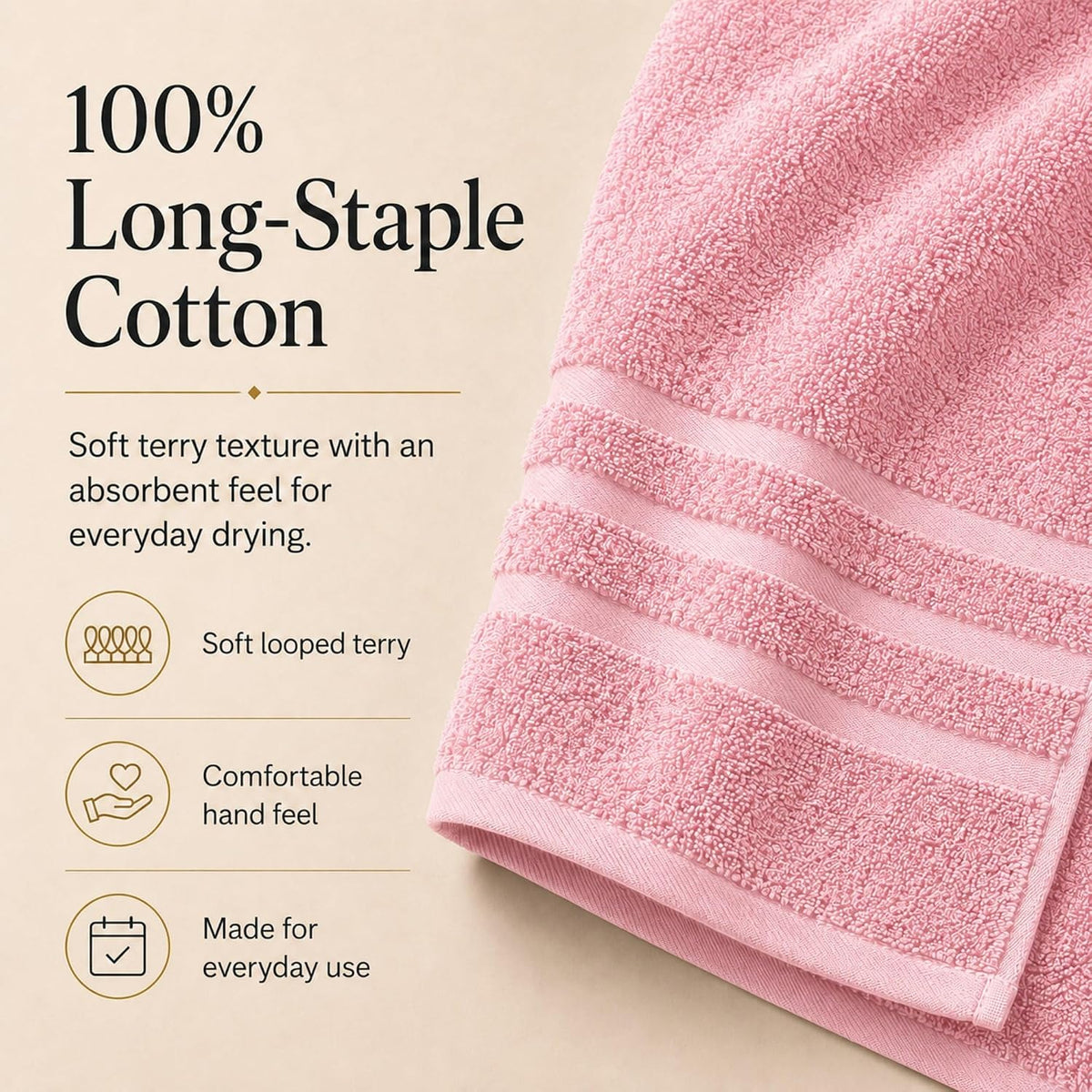 Large Bath Towels, 30x60 in, 100% Cotton, White | Soft & Absorbent | Balanced Weight | Everyday Comfort | Easy Care