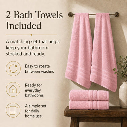 Large Bath Towels, 30x60 in, 100% Cotton, White | Soft & Absorbent | Balanced Weight | Everyday Comfort | Easy Care
