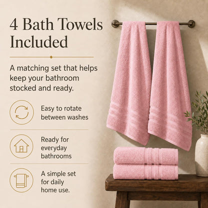 Large Bath Towels, 30x60 in, 100% Cotton, White | Soft & Absorbent | Balanced Weight | Everyday Comfort | Easy Care
