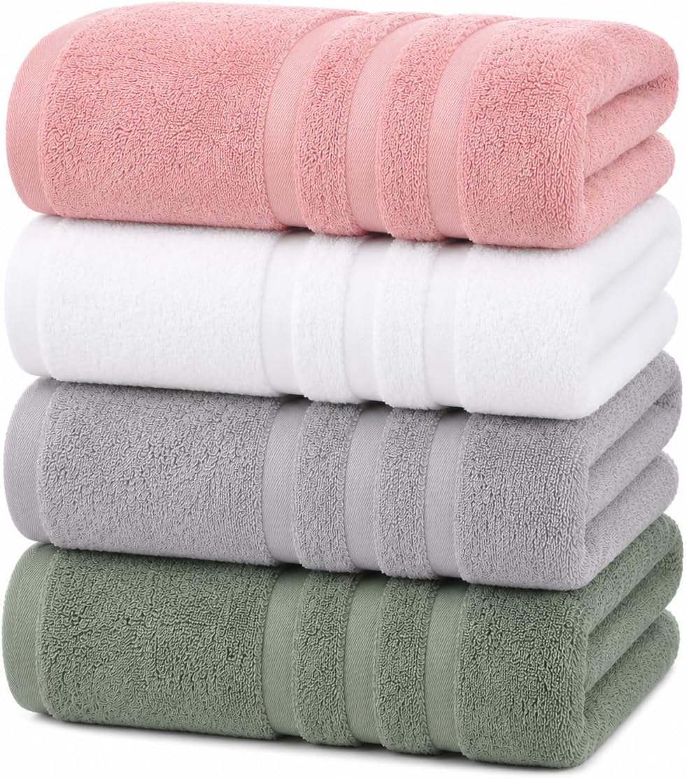 Large Bath Towels, 30x60 in, 100% Cotton, White | Soft & Absorbent | Balanced Weight | Everyday Comfort | Easy Care