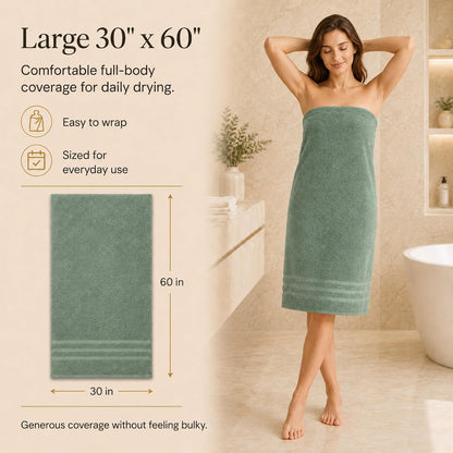 Large Bath Towels, 30x60 in, 100% Cotton, White | Soft & Absorbent | Balanced Weight | Everyday Comfort | Easy Care