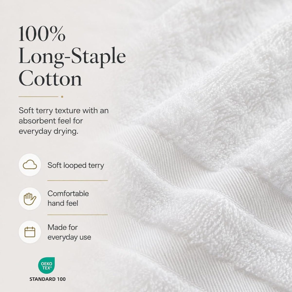 Large Bath Towels, 30x60 in, 100% Cotton, White | Soft & Absorbent | Balanced Weight | Everyday Comfort | Easy Care