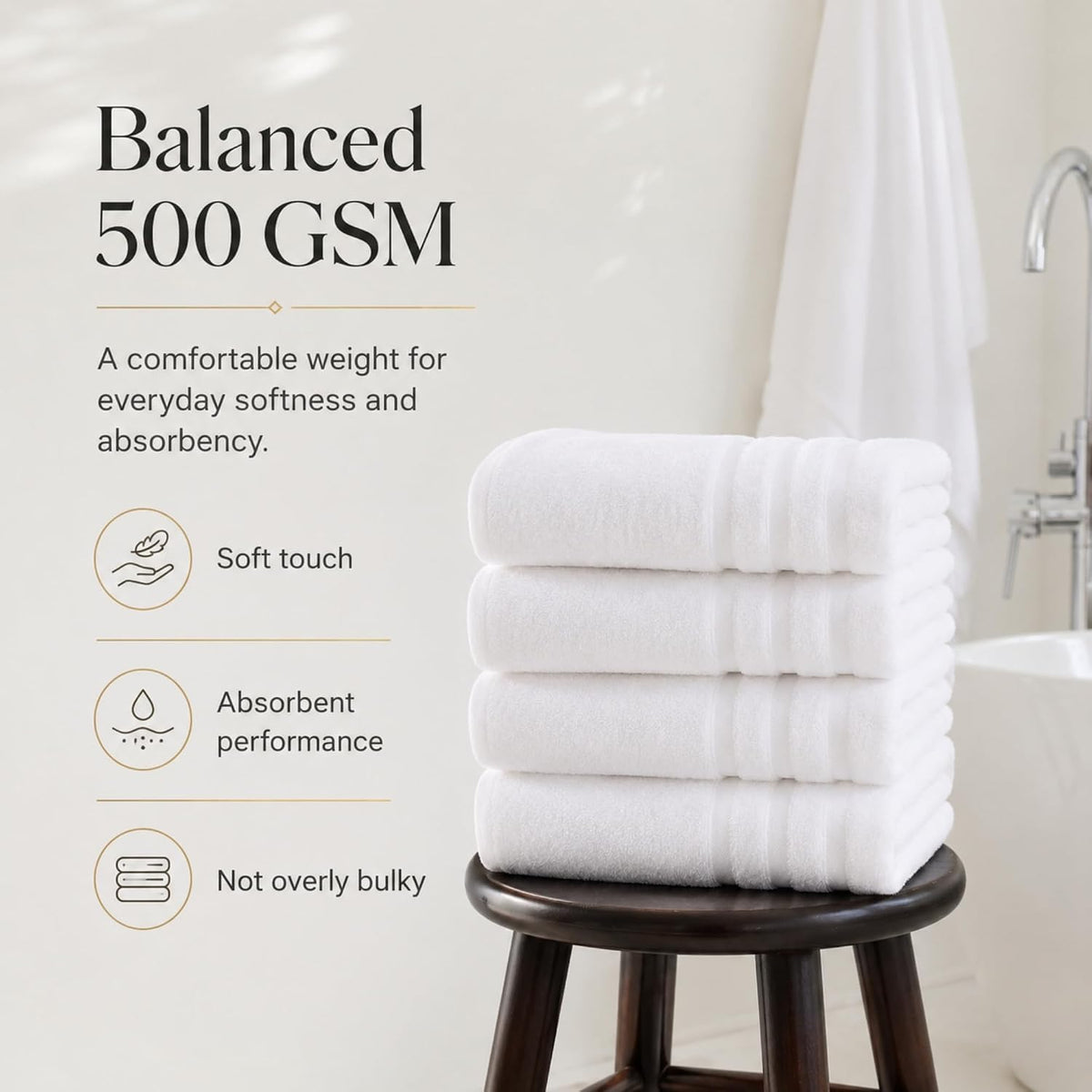 Large Bath Towels, 30x60 in, 100% Cotton, White | Soft & Absorbent | Balanced Weight | Everyday Comfort | Easy Care
