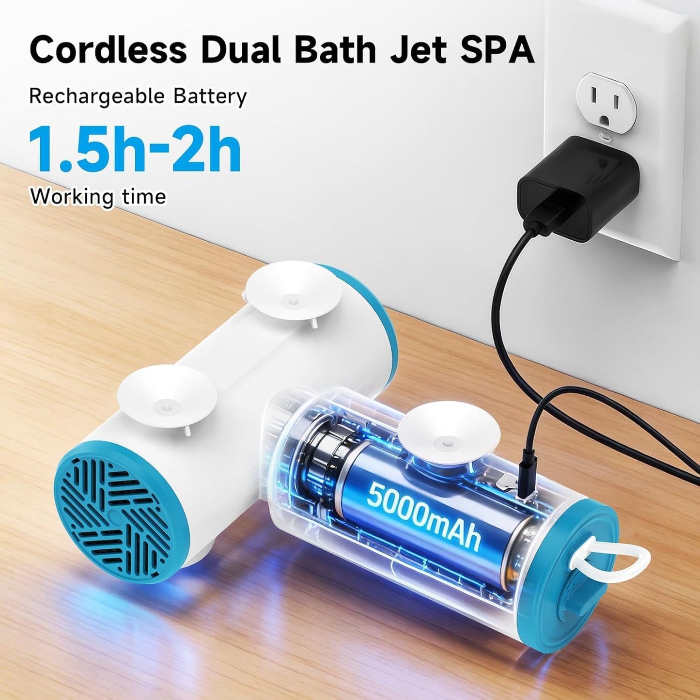 Cordless Bath Jet for Tub - Portable Bathtub Spa Massager with Dual Jets & Bubbles, 2 Speeds, IP67 Waterproof Rechargeable Home Spa, Perfect Self-Care Relaxation Gift for Women & Men