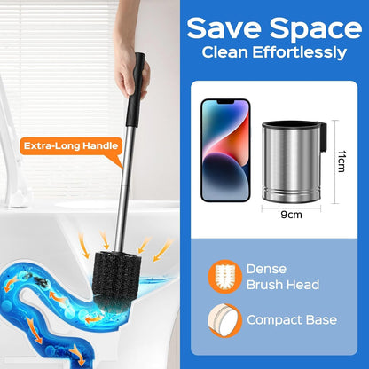 Toilet Bowl Brush Set: Compact Space-Saving Design with Hidden Holder for Small Bathrooms, Apartments & RVs - Bathroom Cleaning Accessories - Rustproof Toilet Scrubber Cleaner Kits Silver
