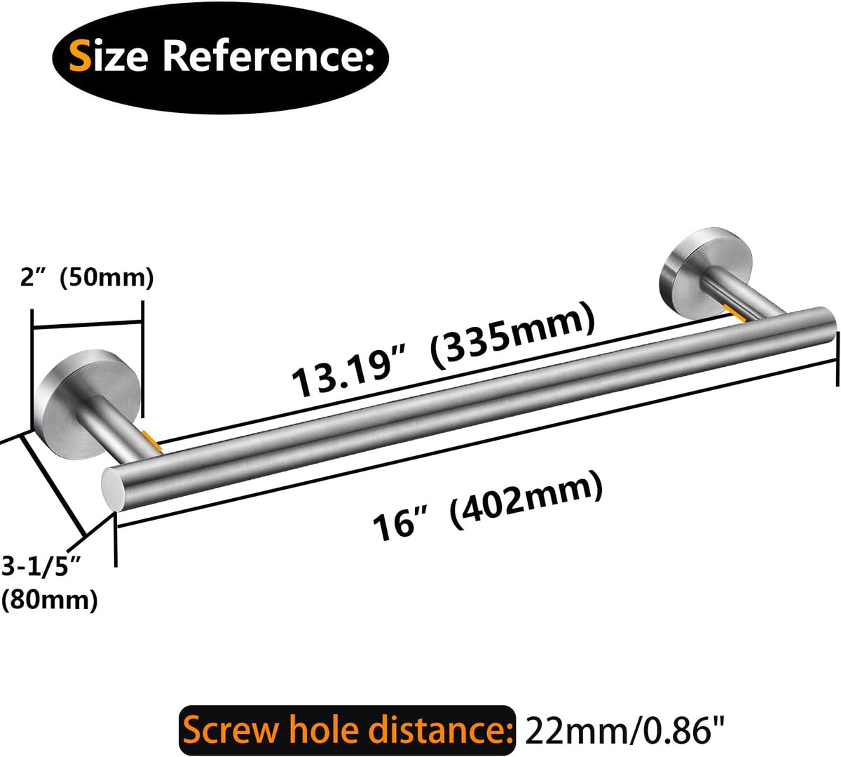 Nolimas Brushed Nickel Bath Towel Bar Single Bars Towel Rack Rod Classic Wall Mounted SUS304 Stainless Steel Bathroom Towel Holder Toilet Kitchen Towel Shelf Single Layer,24 inches