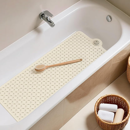 Bath Mat for Tub Non Slip: 39" X 17" Long Bathtub Mat with Hair Catcher│Big Drain Holes Shower Mats for Inside Shower│Machine Washable (Grey)