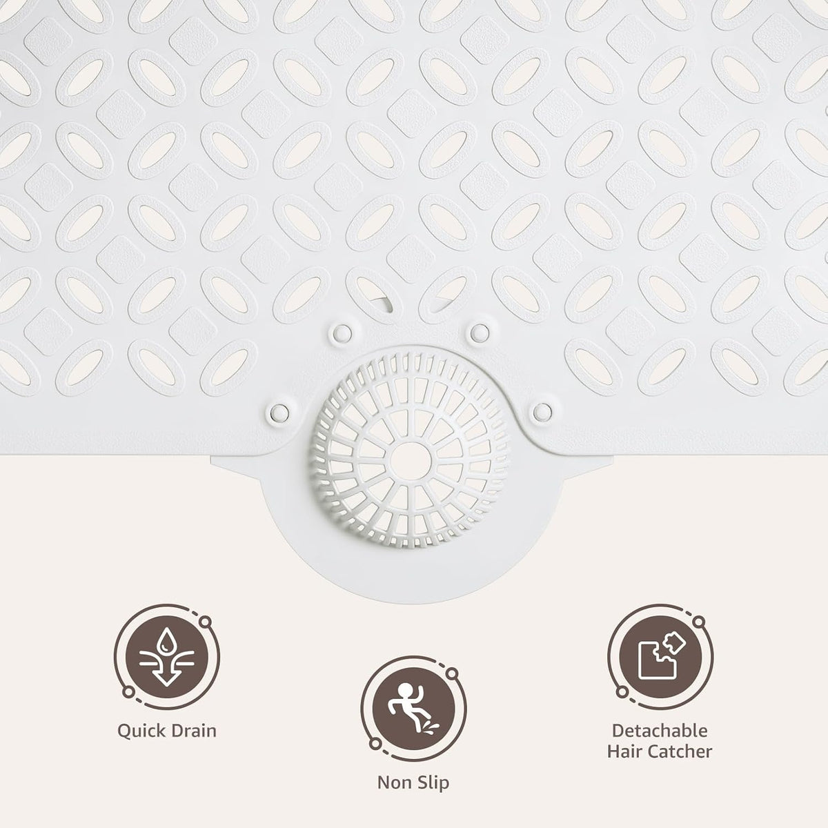 Bath Mat for Tub Non Slip: 39" X 17" Long Bathtub Mat with Hair Catcher│Big Drain Holes Shower Mats for Inside Shower│Machine Washable (Grey)