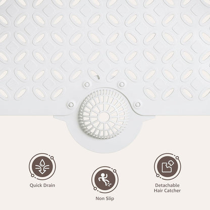 Bath Mat for Tub Non Slip: 39" X 17" Long Bathtub Mat with Hair Catcher│Big Drain Holes Shower Mats for Inside Shower│Machine Washable (Grey)
