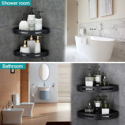 Adhesive Corner Shelf Bathroom Shower Caddy Organizer for Kitchen Toilet No Drilling 2-Tier Bathroom Corner Shelves Shower Caddies | For Kitchen Toilet No Drilling 2-Tier Bathroom Corner Shelves Shower Caddies Black