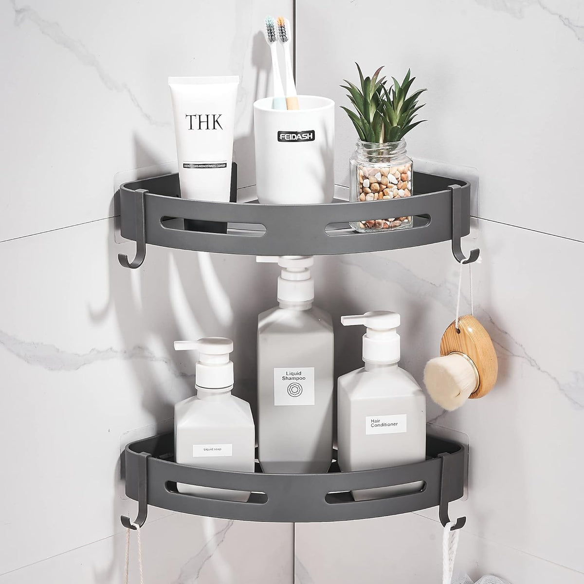 Adhesive Corner Shelf Bathroom Shower Caddy Organizer for Kitchen Toilet No Drilling 2-Tier Bathroom Corner Shelves Shower Caddies | For Kitchen Toilet No Drilling 2-Tier Bathroom Corner Shelves Shower Caddies Black