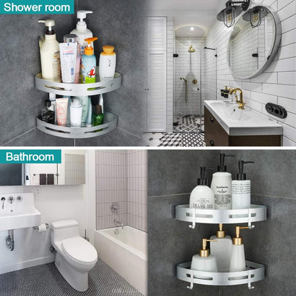 Adhesive Corner Shelf Bathroom Shower Caddy Organizer for Kitchen Toilet No Drilling 2-Tier Bathroom Corner Shelves Shower Caddies | For Kitchen Toilet No Drilling 2-Tier Bathroom Corner Shelves Shower Caddies Black