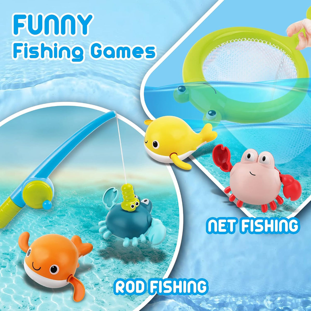 Bath Toy for Toddlers ,Bathtub Toy with Floating Mold Free Swimming Toys and Stacking Cups,Magnetic Fishing Game for Toddles and Babies