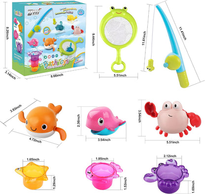 Bath Toy for Toddlers ,Bathtub Toy with Floating Mold Free Swimming Toys and Stacking Cups,Magnetic Fishing Game for Toddles and Babies