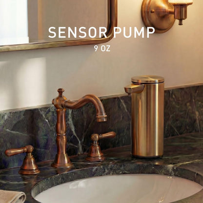 Liquid Sensor Pump, 9 oz Automatic Soap Dispenser for Kitchen and Bathroom, Touchless Motion Sensor, Variable Dispense, Rechargeable, No-Drip Spout, High-Grade Brass Stainless Steel