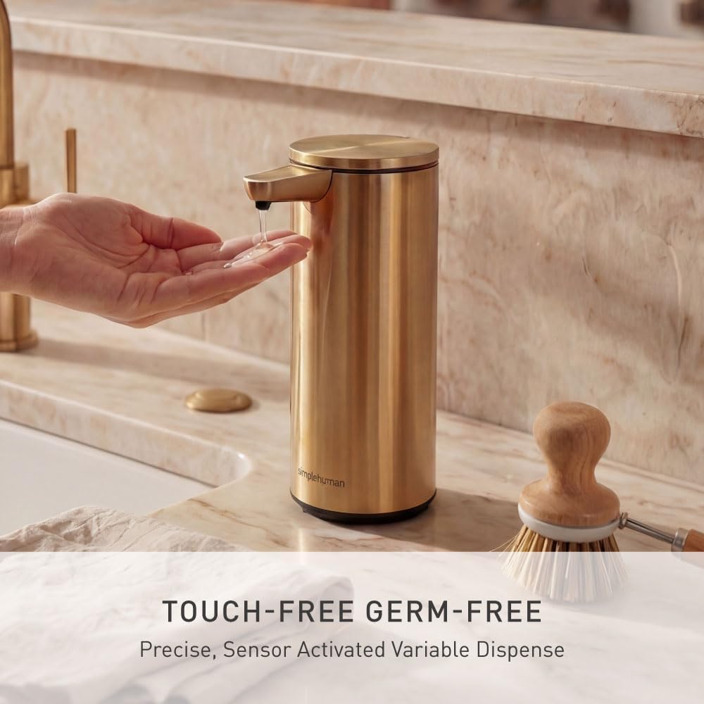Liquid Sensor Pump, 9 oz Automatic Soap Dispenser for Kitchen and Bathroom, Touchless Motion Sensor, Variable Dispense, Rechargeable, No-Drip Spout, High-Grade Brass Stainless Steel