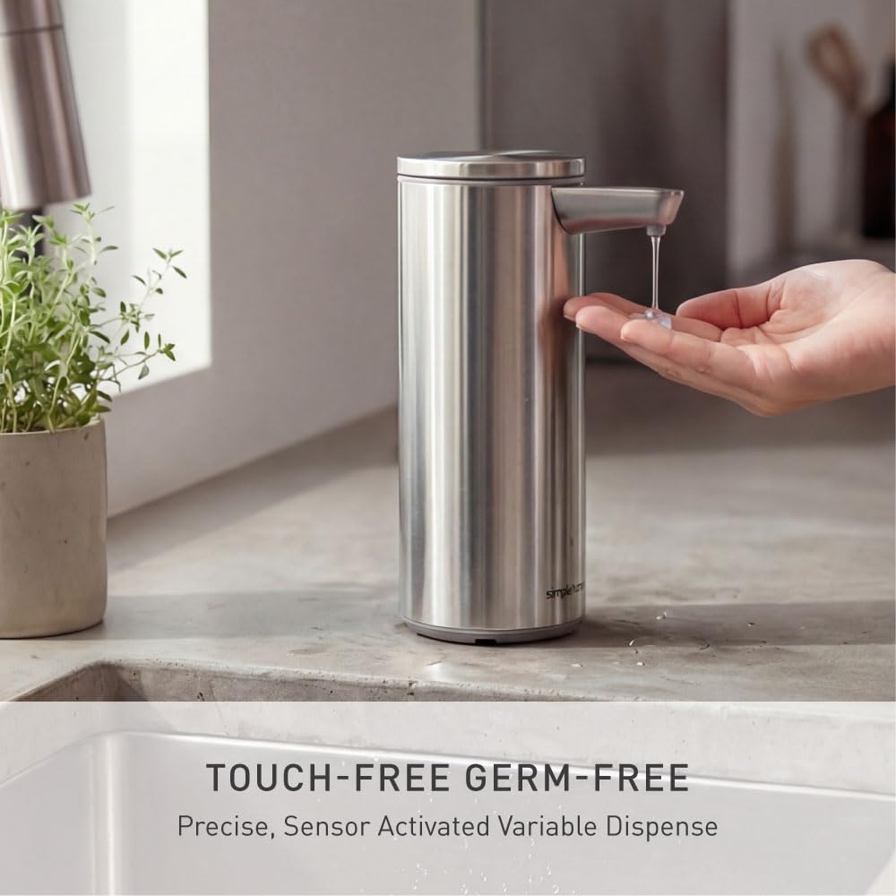 Liquid Sensor Pump, 9 oz Automatic Soap Dispenser for Kitchen and Bathroom, Touchless Motion Sensor, Variable Dispense, Rechargeable, No-Drip Spout, High-Grade Brass Stainless Steel