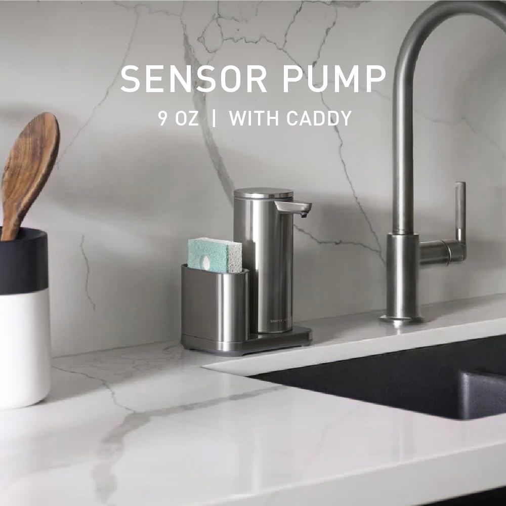 Liquid Sensor Pump, 9 oz Automatic Soap Dispenser for Kitchen and Bathroom, Touchless Motion Sensor, Variable Dispense, Rechargeable, No-Drip Spout, High-Grade Brass Stainless Steel