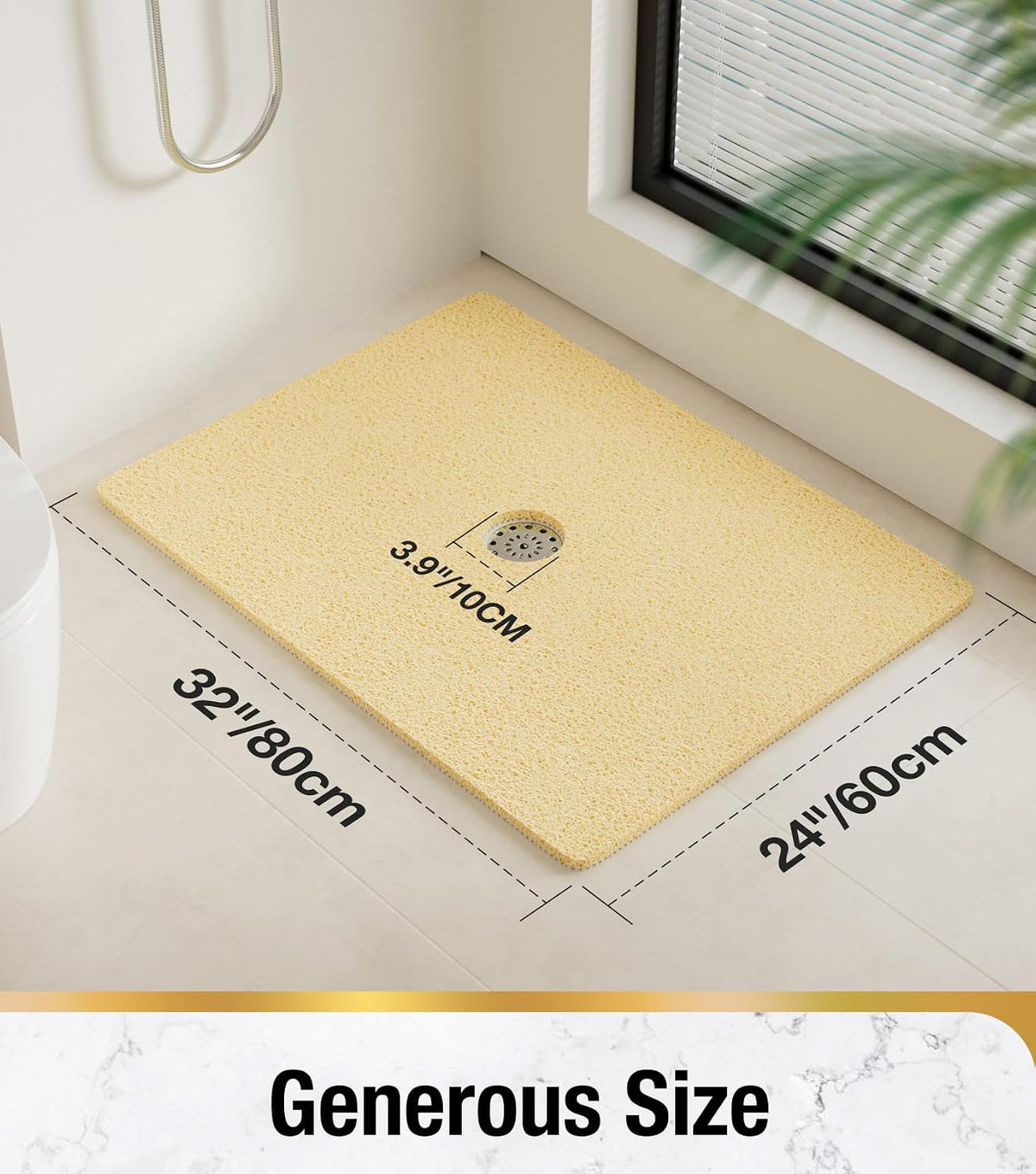 Square Shower Mat, 24 x 24 Inch Non Slip Bath Mat for Tub, Soft PVC Loofah Bathtub Mats with Drain Holes, Quick Drying Bathroom Stall Floor Mat, Bathroom Accessories Without Suction Cup, Grey