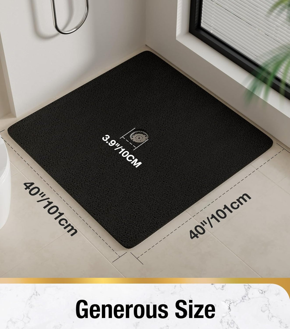 Square Shower Mat, 24 x 24 Inch Non Slip Bath Mat for Tub, Soft PVC Loofah Bathtub Mats with Drain Holes, Quick Drying Bathroom Stall Floor Mat, Bathroom Accessories Without Suction Cup, Grey