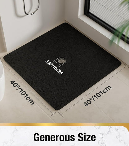 Square Shower Mat, 24 x 24 Inch Non Slip Bath Mat for Tub, Soft PVC Loofah Bathtub Mats with Drain Holes, Quick Drying Bathroom Stall Floor Mat, Bathroom Accessories Without Suction Cup, Grey