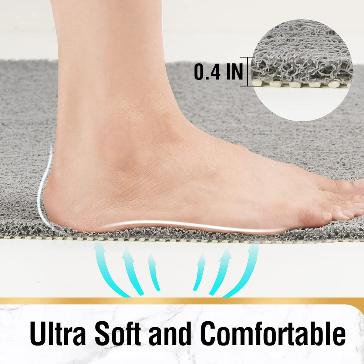 Square Shower Mat, 24 x 24 Inch Non Slip Bath Mat for Tub, Soft PVC Loofah Bathtub Mats with Drain Holes, Quick Drying Bathroom Stall Floor Mat, Bathroom Accessories Without Suction Cup, Grey