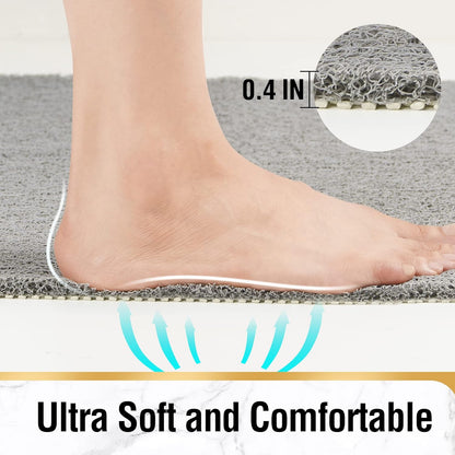 Square Shower Mat, 24 x 24 Inch Non Slip Bath Mat for Tub, Soft PVC Loofah Bathtub Mats with Drain Holes, Quick Drying Bathroom Stall Floor Mat, Bathroom Accessories Without Suction Cup, Grey
