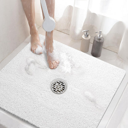 Square Shower Mat, 24 x 24 Inch Non Slip Bath Mat for Tub, Soft PVC Loofah Bathtub Mats with Drain Holes, Quick Drying Bathroom Stall Floor Mat, Bathroom Accessories Without Suction Cup, Grey
