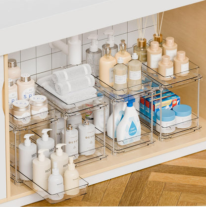 Under Sink Organizers and Storage,Clear Acrylic Bathroom Organizer and Cabinet Organization for Makeup,Medicine,Two Tier Pull Out Cabinet Organizer Drawers for Pantry,Vanity Storage Bins