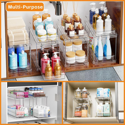 Under Sink Organizers and Storage,Clear Acrylic Bathroom Organizer and Cabinet Organization for Makeup,Medicine,Two Tier Pull Out Cabinet Organizer Drawers for Pantry,Vanity Storage Bins