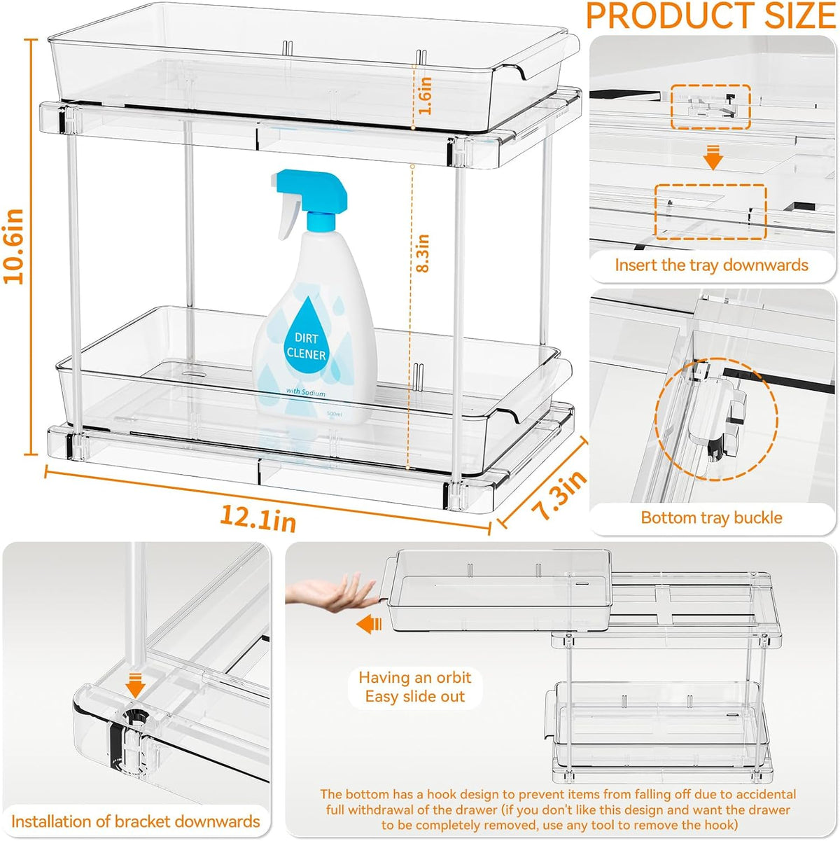 Under Sink Organizers and Storage,Clear Acrylic Bathroom Organizer and Cabinet Organization for Makeup,Medicine,Two Tier Pull Out Cabinet Organizer Drawers for Pantry,Vanity Storage Bins