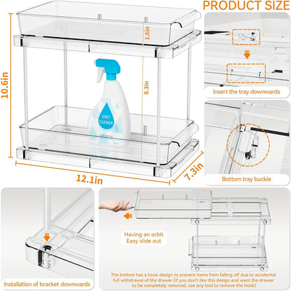 Under Sink Organizers and Storage,Clear Acrylic Bathroom Organizer and Cabinet Organization for Makeup,Medicine,Two Tier Pull Out Cabinet Organizer Drawers for Pantry,Vanity Storage Bins
