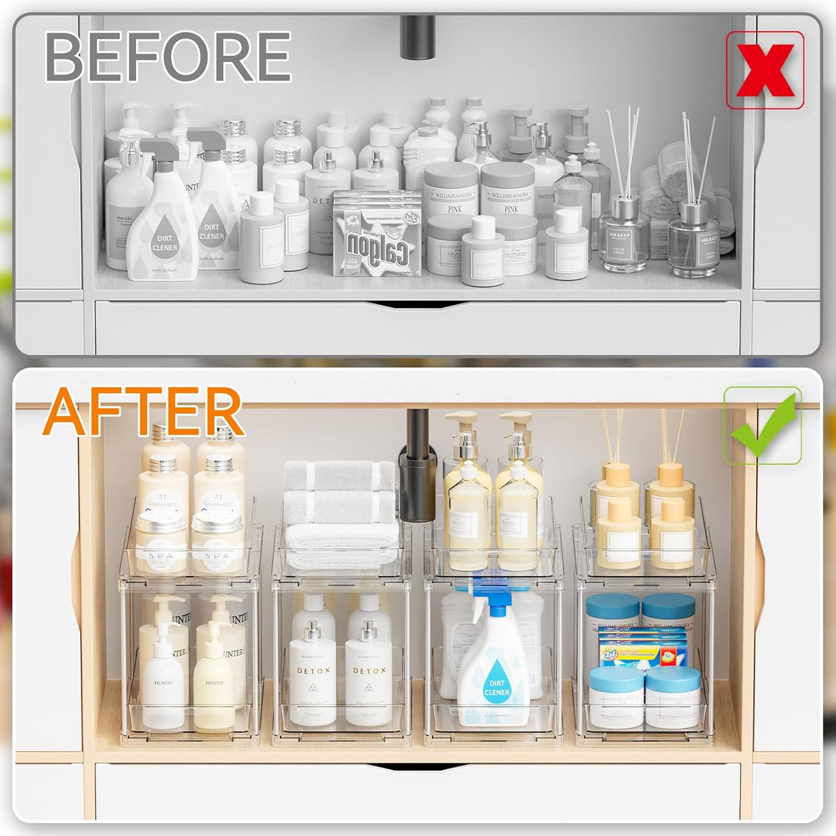 Under Sink Organizers and Storage,Clear Acrylic Bathroom Organizer and Cabinet Organization for Makeup,Medicine,Two Tier Pull Out Cabinet Organizer Drawers for Pantry,Vanity Storage Bins