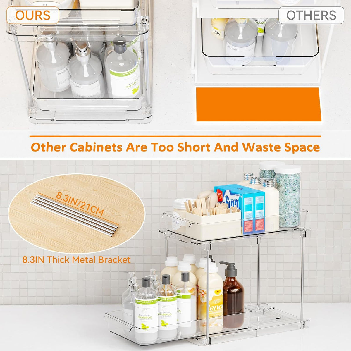 Under Sink Organizers and Storage,Clear Acrylic Bathroom Organizer and Cabinet Organization for Makeup,Medicine,Two Tier Pull Out Cabinet Organizer Drawers for Pantry,Vanity Storage Bins