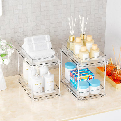 Under Sink Organizers and Storage,Clear Acrylic Bathroom Organizer and Cabinet Organization for Makeup,Medicine,Two Tier Pull Out Cabinet Organizer Drawers for Pantry,Vanity Storage Bins