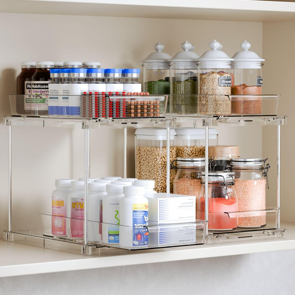 Under Sink Organizers and Storage,Clear Acrylic Bathroom Organizer and Cabinet Organization for Makeup,Medicine,Two Tier Pull Out Cabinet Organizer Drawers for Pantry,Vanity Storage Bins