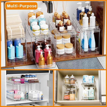 Under Sink Organizers and Storage,Clear Acrylic Bathroom Organizer and Cabinet Organization for Makeup,Medicine,Two Tier Pull Out Cabinet Organizer Drawers for Pantry,Vanity Storage Bins