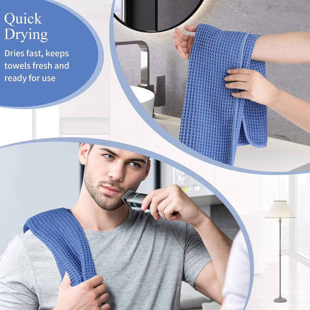 Microfiber Waffle Hand Towels, 4 Pieces, Soft, Absorbent, Fast Drying, Lint Free 430 GSM (16''x26''/40.64cm x 66.04cm)