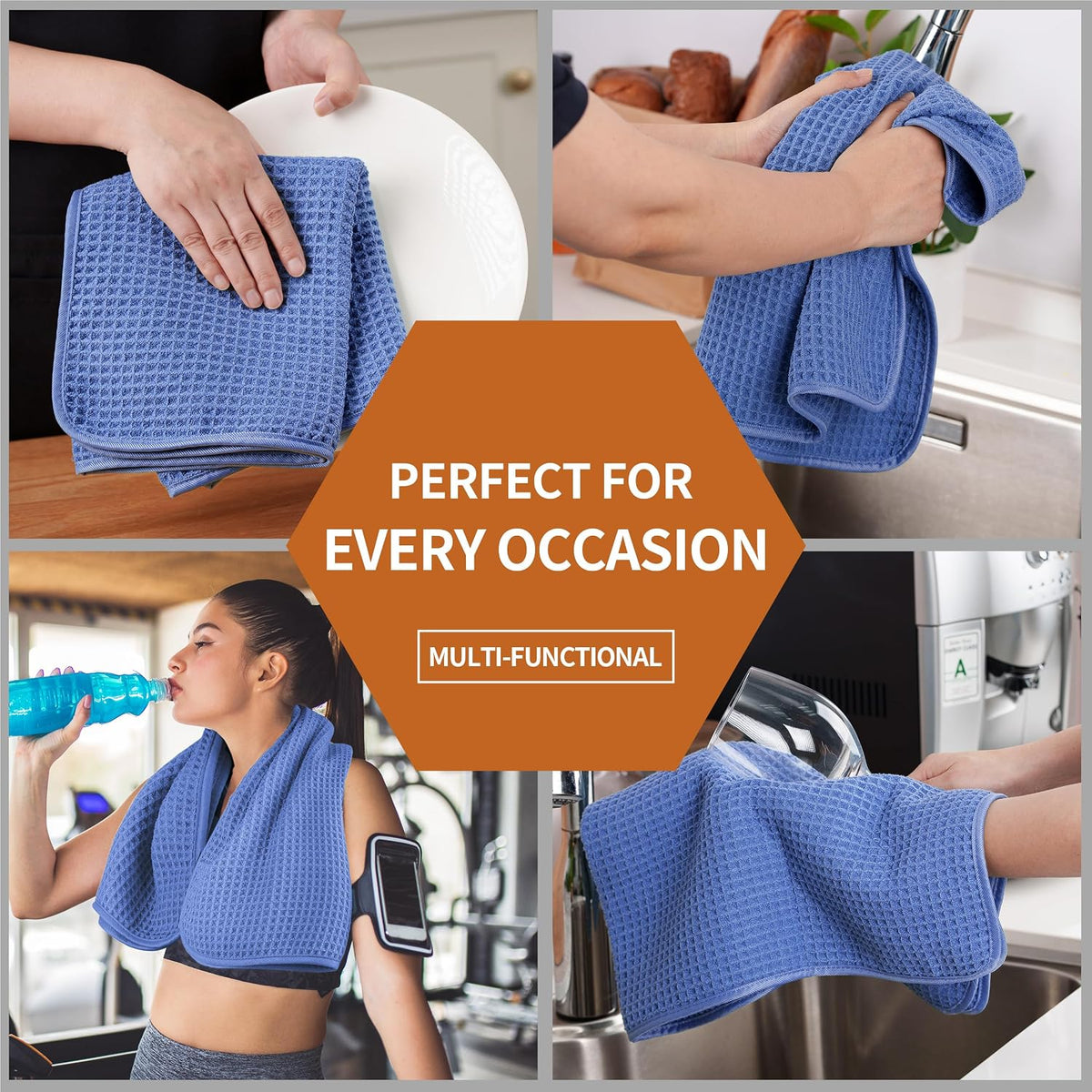 Microfiber Waffle Hand Towels, 4 Pieces, Soft, Absorbent, Fast Drying, Lint Free 430 GSM (16''x26''/40.64cm x 66.04cm)
