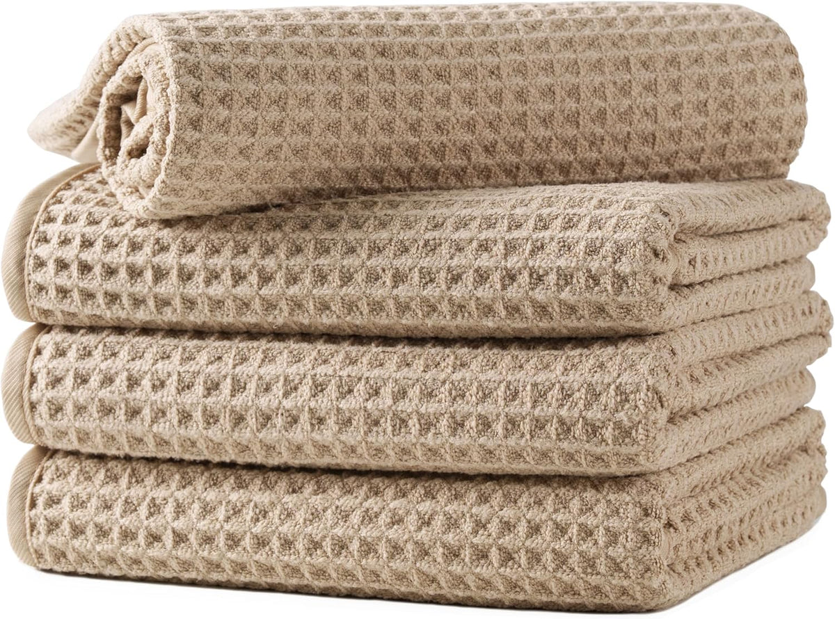 Microfiber Waffle Hand Towels, 4 Pieces, Soft, Absorbent, Fast Drying, Lint Free 430 GSM (16''x26''/40.64cm x 66.04cm)