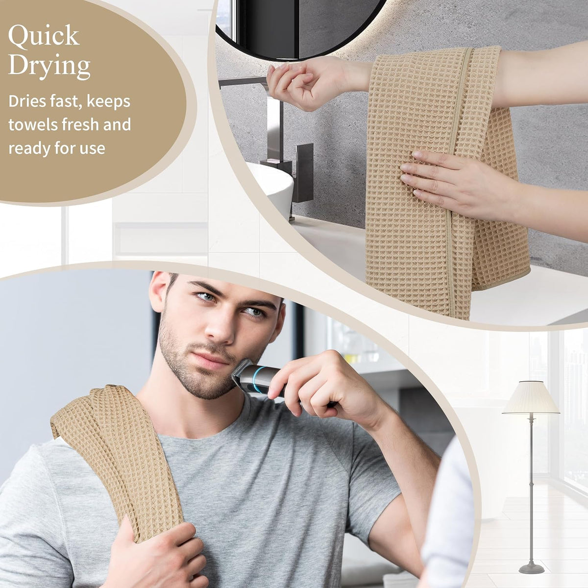 Microfiber Waffle Hand Towels, 4 Pieces, Soft, Absorbent, Fast Drying, Lint Free 430 GSM (16''x26''/40.64cm x 66.04cm)