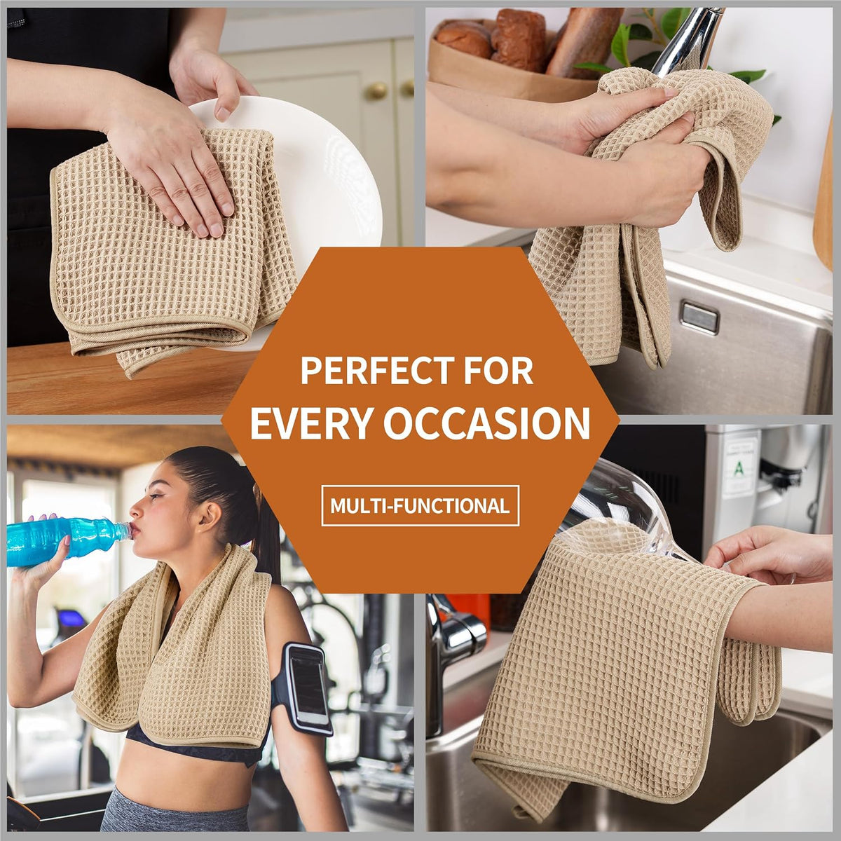 Microfiber Waffle Hand Towels, 4 Pieces, Soft, Absorbent, Fast Drying, Lint Free 430 GSM (16''x26''/40.64cm x 66.04cm)