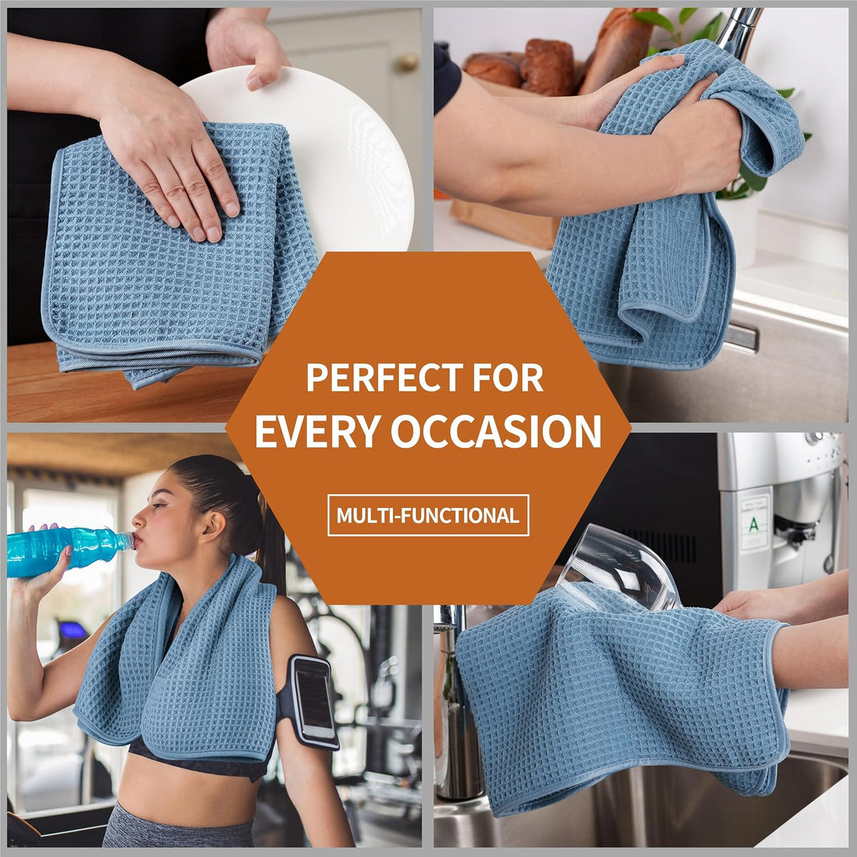 Microfiber Waffle Hand Towels, 4 Pieces, Soft, Absorbent, Fast Drying, Lint Free 430 GSM (16''x26''/40.64cm x 66.04cm)