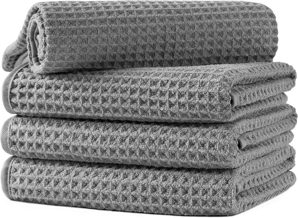 Microfiber Waffle Hand Towels, 4 Pieces, Soft, Absorbent, Fast Drying, Lint Free 430 GSM (16''x26''/40.64cm x 66.04cm)